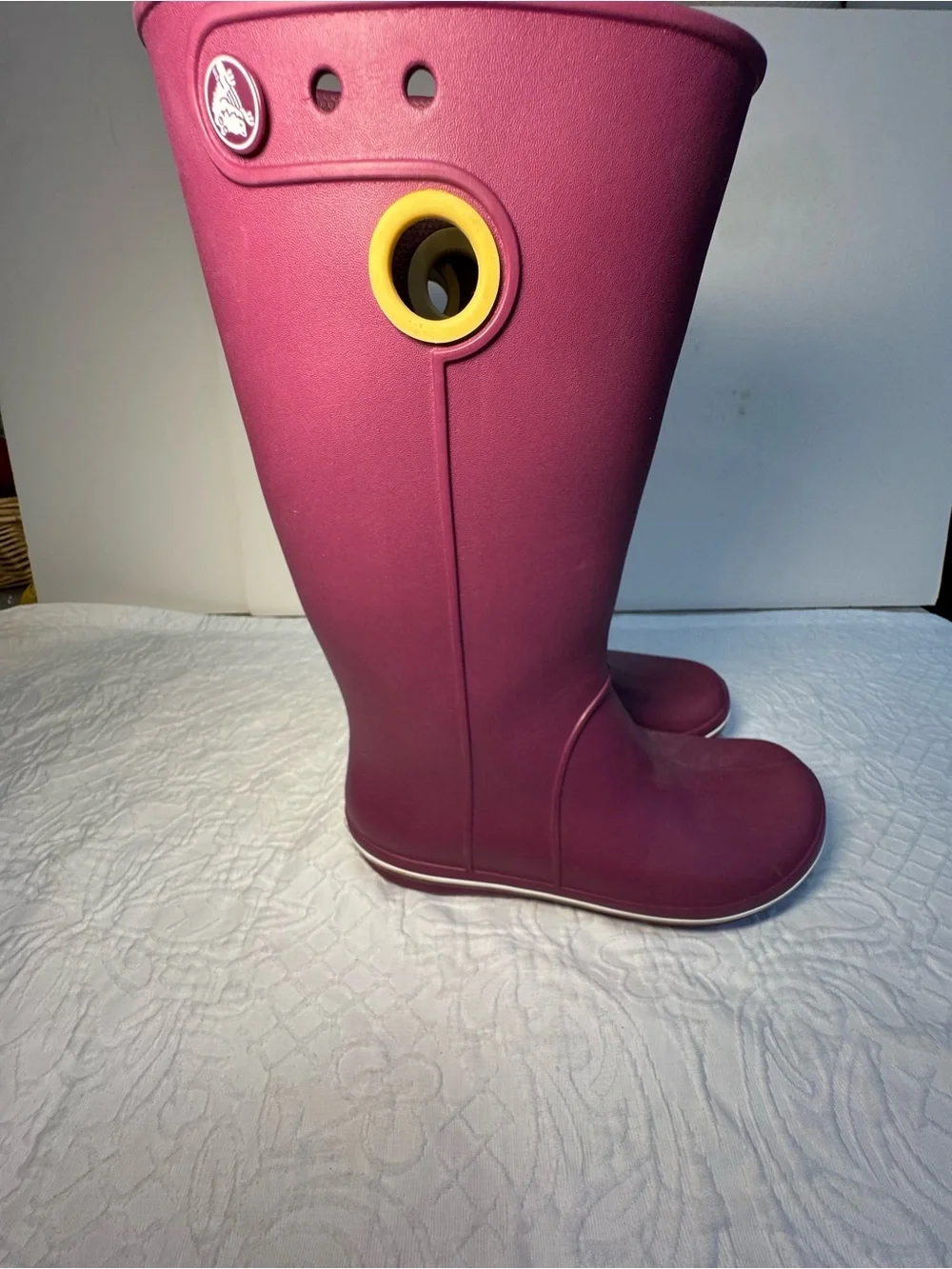 Crocs Tall Rain Boots Women’s 6 Burgundy Berry Rubber Waterproof Wellies